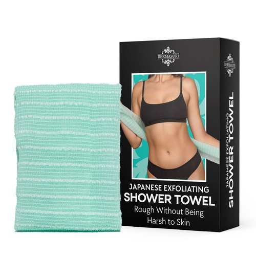 Dermasuri - Japanese Exfoliating Washcloth - Exfoliating Body Scrubber and Back Scrub, Exfoliating Shower Towel, Loofah Exfoliation, Removes Dry & Dead Skin, Wash Cloths for Showering