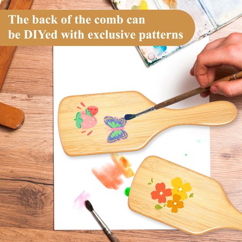 12-Pack Natural Bamboo Hair Brushes for Scalp Massage & Detangling, Anti-Static Wooden Paddle Brush with Ergonomic Handle and Bamboo Bristles, DIY Engraving Gifts(9.65'' X 3.35'', White)