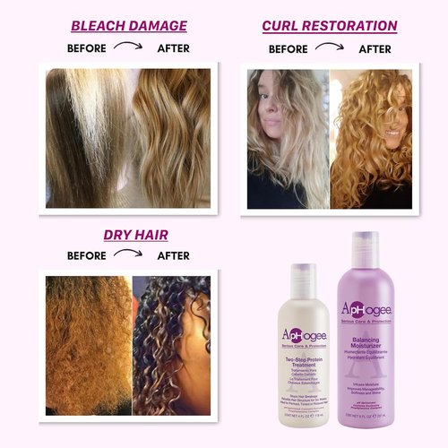 Aphogee Hair Care Double Bundle - Two-Step Protein Treatment (4 Fl Oz) & Moisturizer (8 Fl Oz)