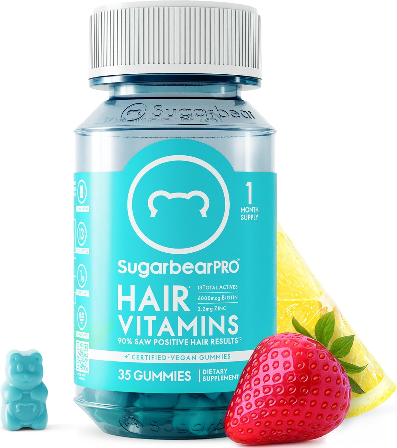 SugarBearPro Hair Vitamins - Extra Strength Biotin 6000mcg Gummies for Hair Growth | Vegan, 1 Month Supply