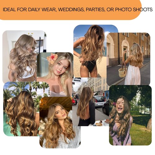 Single Clip In Hair Extensions Real Human Hair, Short Hair Extensions Clip Ins, Remy Balayage Highlight Seamless Hairpieces for Women 6 Pcs 14 Inch 36g Medium Brown Mixed Honey Blonde