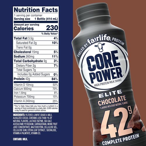 Core Power Elite High Protein Shake - Chocolate Flavor | 42g Protein, 14oz Bottles, 12 Pack