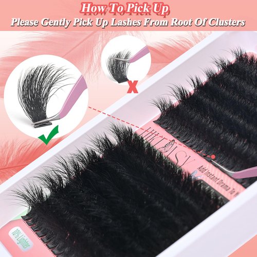 Lash Cluster 260D Full Volume Cluster Lashes Bold 12-18mm Mega Lash Clusters Supplies Wispy D Curve False Eyelashes Clusters Reusable DIY Salon Look Eye Lash Clusters Extension By Hiklasy