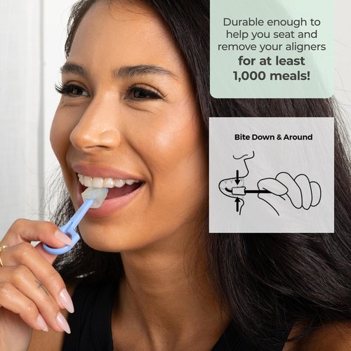 PUL Pack of 2 2-in-1 Invisalign Chewies and Aligner Removal Tool for Clear Aligners, Retainers and Trays - Reusable Invisalign Accessory with Chewy and Remover Hook - Travel Size Seating Tool - Black