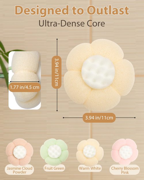 2026 Super Soft Flower-Shaped Suction Cup Bath Sponge, Upgraded 2-in-1 Flower-Shaped Ball Exfoliating Bath loofah Cleaning Brush, Mesh Shower Body Sponge Accessories for Women, Men Shower (4 Color)