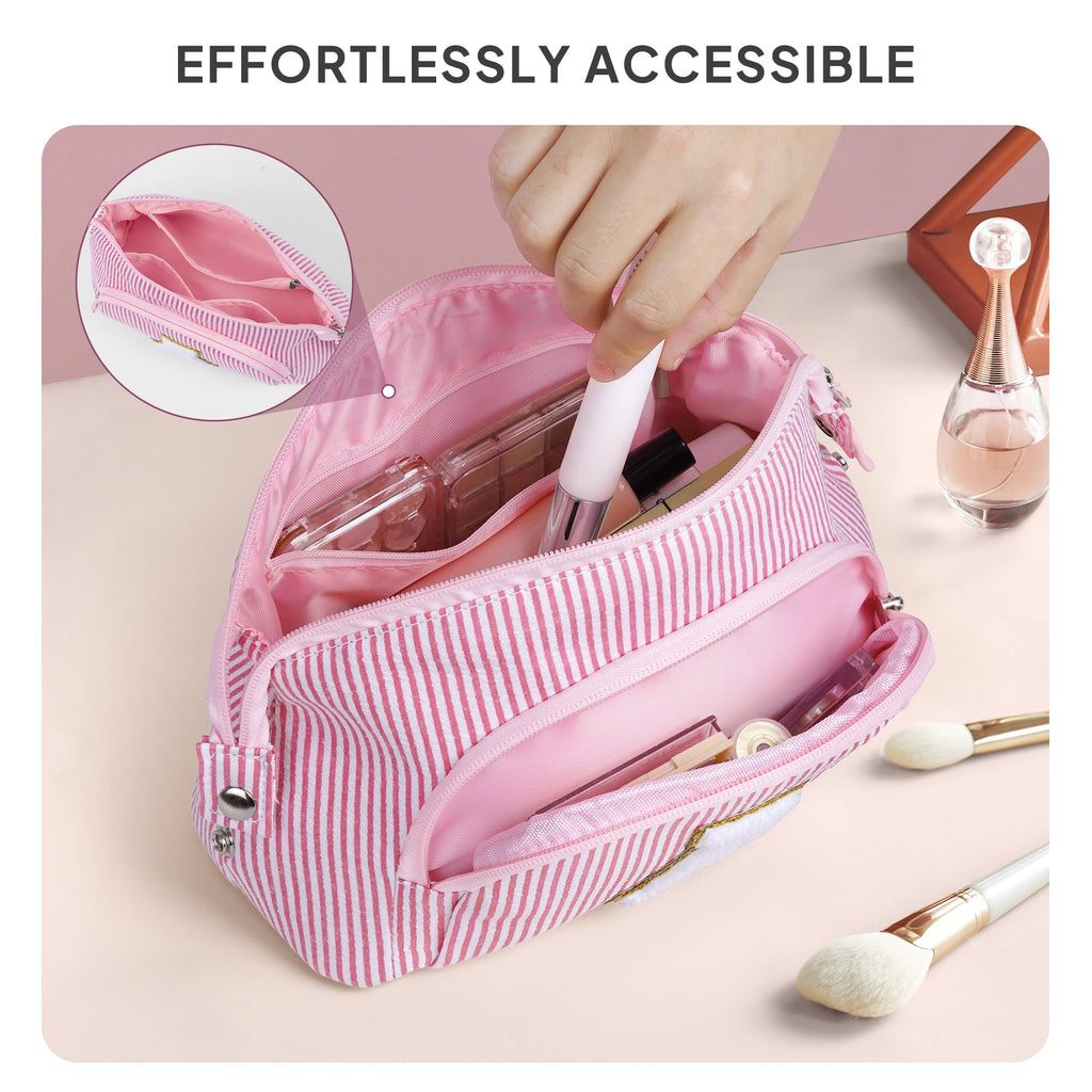 YOOLIFE Easter Gifts for Teens Girls Kids, Initial Travel Makeup Bag Cosmetic Bag Pink | Teen Girl Gifts, Gift for Women Friend Birthday Gift 11 12 13 14 15 Year Old Girl Easter Basket Stuffers Pink A