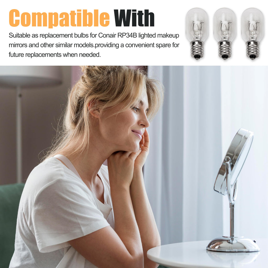 ZTTM 20W, 120V Incandescent Bulb Replacement, Suitable for Conair RP34B Illuminated Makeup Mirror, E12 Candle Holder Base, 2700K (20W 120V Bulb*3)