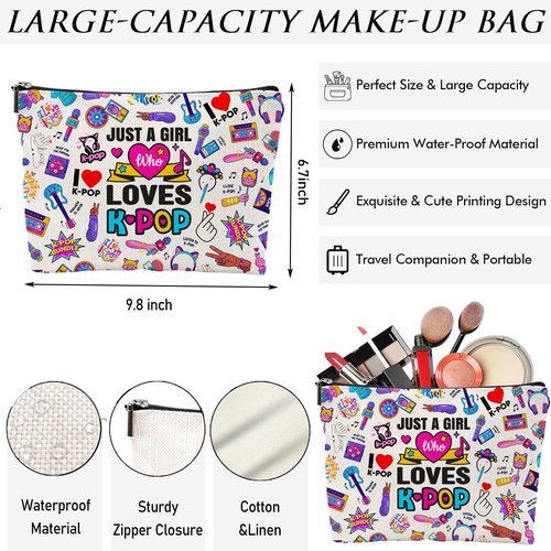 QualityLife K-Pop Makeup Bag K-Pop Music Movie Merch Just A Gi-rl Who Loves K-Pop Gift for Music Fan Kpop Team Gift