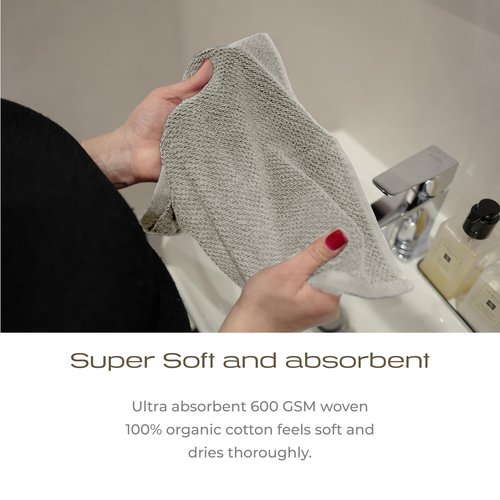 KOHDA LIVING Beige Bathroom Wash Cloths for Face Body & Showering, 4-Pack - Silver Infused 100% Organic Cotton Luxury Washcloths, 600 GSM, 12.9"x12.9" - Soft Thick Lint-Free Bath Wash Cloth Set