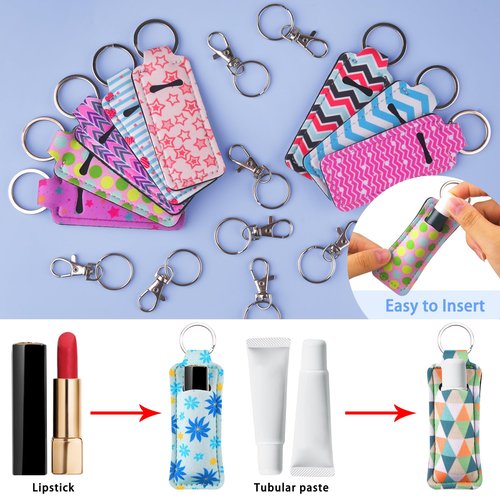 Duufin 24 Pieces Chapstick Holder Keychains Bulk Lipstick Holder Keychians Lip Balm Holder with 24 Pieces Metal Clip Cords for Purse Backpack