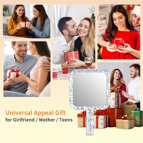 Famihomii Handheld Mirror with 1X/7X Magnification, Dual-Sided Magnification Hand Mirror, Hand Mirror with Handle, 10" x 6.1", Lightweight & Durable, Portable & Hangable for Makeup, Shaving - Clear