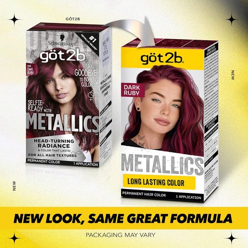 Got2b Metallics Permanent Hair Dye - Dark Ruby M68 | Metallic-Shine Booster for Cool, Shimmering Color, Lasts Up to 30 Washes, 1 Kit