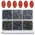 Bymitel Hotfix Crystal Rhinestones Round Gems for Crafts,Mixed 6 Sizes with Wax Pencil Kit, Jet Hematite 1.3-3.2mm(SS3-SS12/8000pcs)