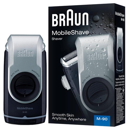 Braun MobileShave M-90 Travel Shaver - Precision Trimmer & Washable Design in Silver