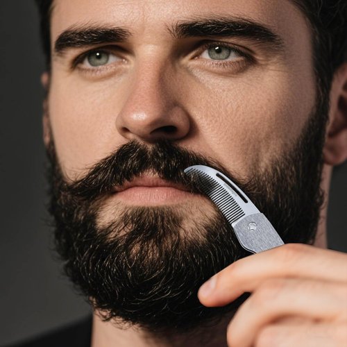 Dolmifapro Small Folding Mustache Comb, Metal Beard Comb for men Pocket Mini Portable Fits In Keychain Anti-Static (Wood Grain)