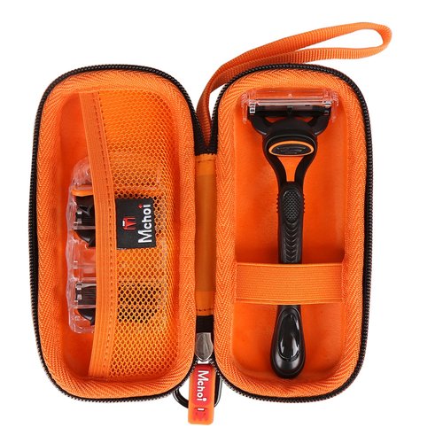 Mchoi Hard Carrying Case Fits for Gillette Fusion5 Men’s Razor & Proglide Shield Men's Razor, Case Only (Black, Orange)