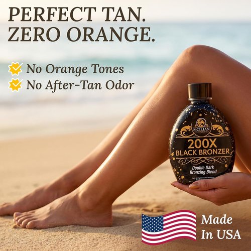 Sicilian 200X Dark Black Bronzer Tanning Lotion - Gradual Bronzing & Glowing Skin | Luxurious Sunless Tanner