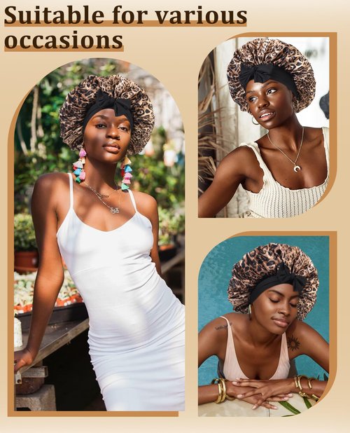 Extra Large Satin Bonnet for Sleeping Jumbo Silk Bonnet Double Layer Hair Bonnet for Women with Elastic Tie Band Sleep Wrap for Braids Curly Hair