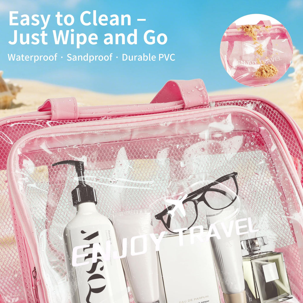 ZTLGE Waterproof Toiletry Bag – Large Capacity Clear PVC Beach Tote Bag, Portable Unisex Travel Makeup Organizer for Swimming, Gym, and Vacation (PINK)