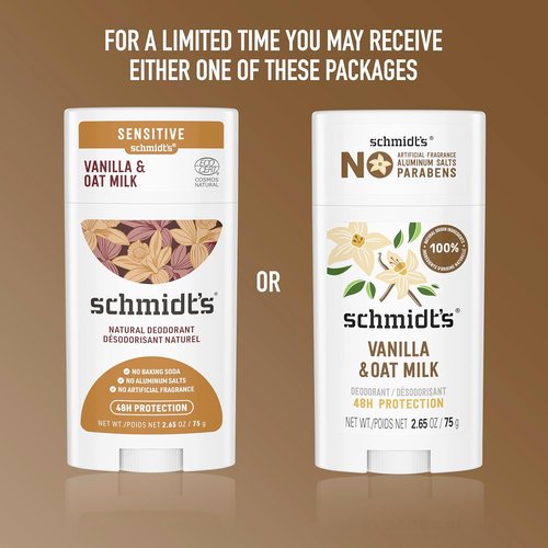 Schmidt's Vegan Deodorant - Aluminum-Free Vanilla & Oat Milk | 24-Hour Odor Protection, 2.65 oz