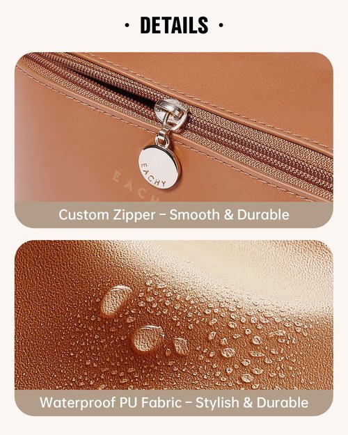 Eachy Travel Makeup Bag - Large Capacity Waterproof PU Leather Cosmetic Organizer for Skincare & Essentials