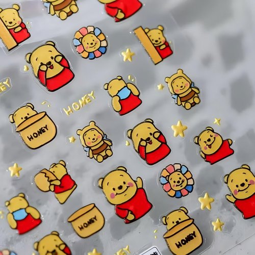 Dedyel Cute Nail Stickers 5D Embossed Cartoon Bear Nail Stickers Kawaii Animal Self-Adhesive Nail Decals for Women Girls Kids Nail Art Decoration