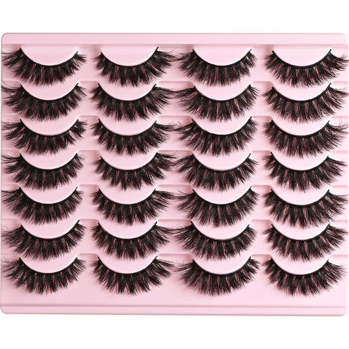 QUNETY Lashes Wispy False Eyelashes Cat Eye Lash Strips Natural Look Fake Mink Eyelash Pack 14 Pairs Lightweight Fluffy Cateye Strip Lashes Soft Cotton Band 6-13mm Demi Wispies Full Pestañas Postizas