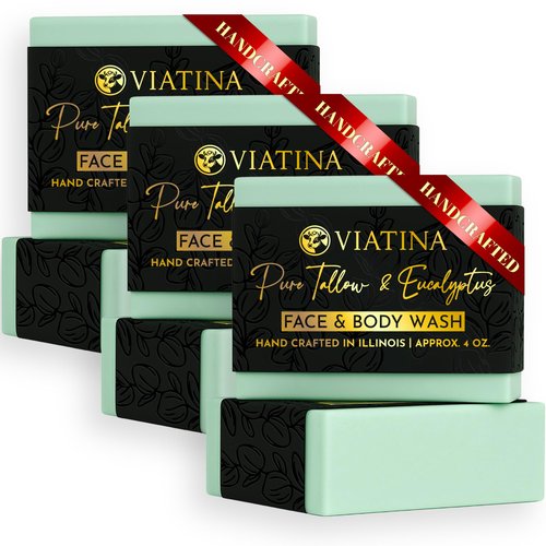 100% Beef Tallow Soap Bar Grass Fed - Natural Tallow Soap Bar for Women & Men - Eucalyptus Beef Tallow Soap - Handmade Grass Fed Tallow Soap made in USA - 3 Pack
