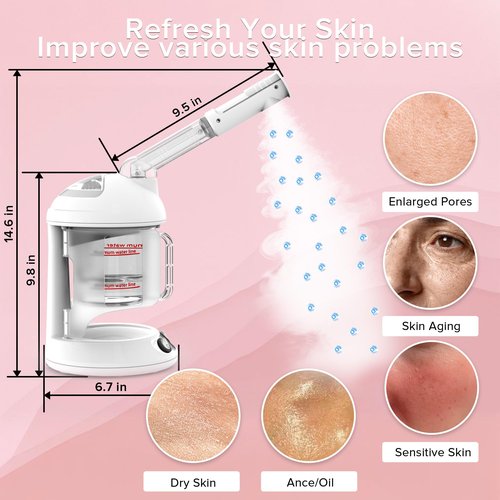Portable Facial Steamer with Removable Water Cup, UV Ozone Nano Ionic Face Steamer for Facial Deep Cleaning, Unclogs Pores, Hydrating and Sinus Relief for Women Men Home SPA, Warm Mist