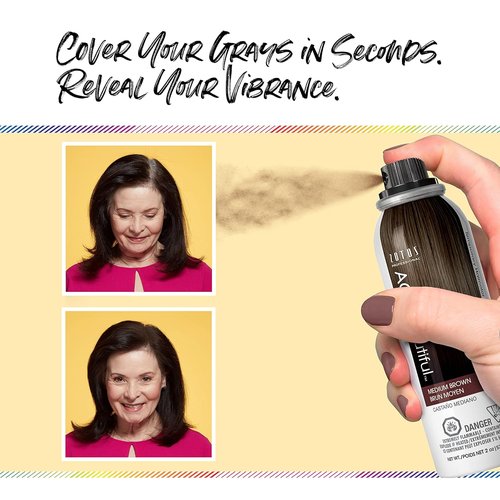AGE Beautiful Root Touch Up Hair Color Spray - Temporary Gray Concealer | Adds Volume & Covers Thinning Patches | Water & Sweat Resistant