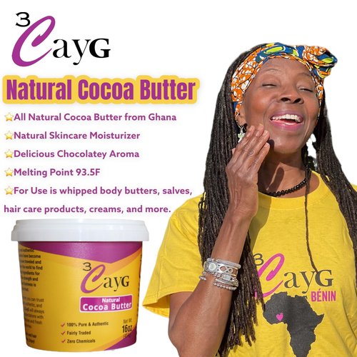 3CAYG Natural Cocoa Butter 1LB Raw Unrefined- Luxurious Skin Moisturizer and Hair Conditioner