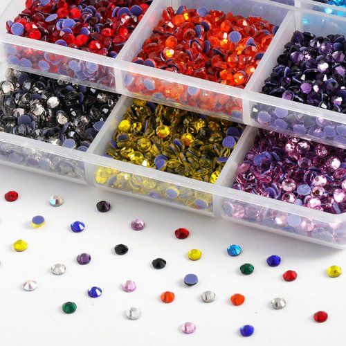 Hotfix Rhinestones Mixed 12 Colors, SS10 Rhinestones for Crafts Clothes, Hotfix Crystals with 1 Tweezers and 2 Wax Pencils
