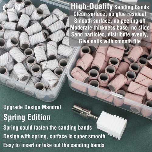 C & I Nail Sanding Bands 100 PCS Plus Upgrade Mandrel 1 PC, Nail Drill Bits for Acrylic Gel Nails Remove, Natural Nails Buffer for Nail Prep and Nail Shiner (Brown, #400 Triple Fine)