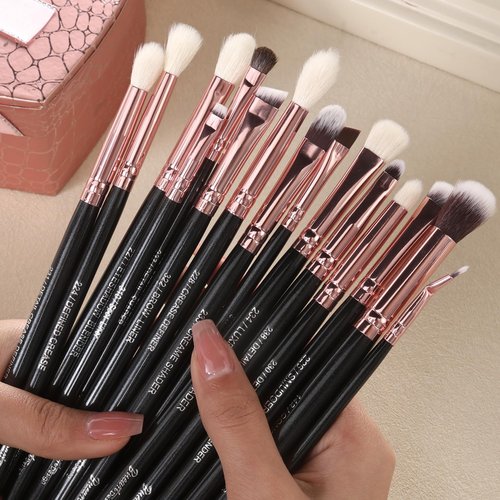 Bueart Design 15Pcs Professional grade Eye Makeup Brushes Set with Real Natural Goat Pony hair,Premium Soft Synthetic Eye shadow brush kit for Eyeshadow Concealer Crease blending Eyebrow, Eyeliner