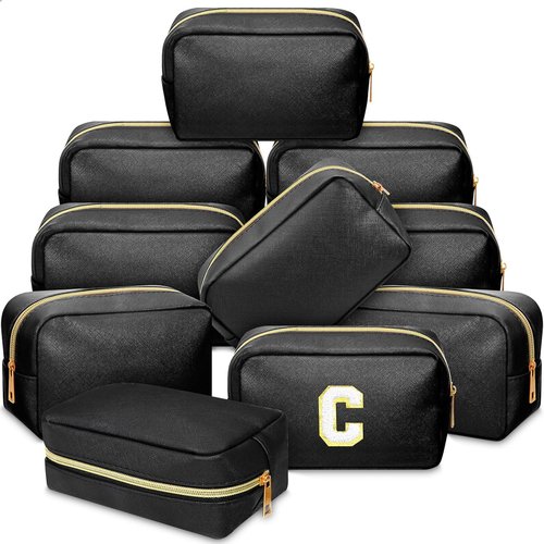 Sweetude Makeup Bag Set - 10 Pcs PU Leather Cosmetic Pouches for Women | Travel-Friendly Black Toiletry Bags