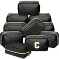 Sweetude Makeup Bag Set - 10 Pcs PU Leather Cosmetic Pouches for Women | Travel-Friendly Black Toiletry Bags