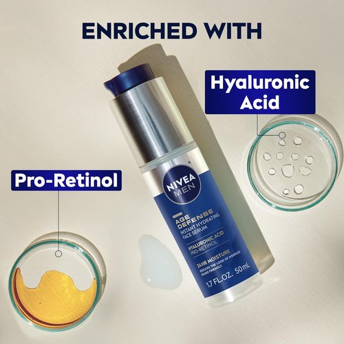 NIVEA MEN Age Defense Face Serum - Instant Hydration with Pro-Retinol & Hyaluronic Acid | 1.7 Fl Oz
