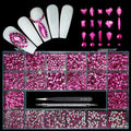 Yzzseven 14 Types of 700 Rose Pink Diamonds + 2100 Flat Rhinestones Mix 20 Styles Flatback DIY Crafts Rhinestone Crystals 3D Ornament‌s Flat Back Stones Set + Tweezers + Drill Pen