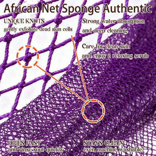 African Net Sponge Authentic, 3 Pieces African Exfoliating Net Sponge Body Back Scrubber Exfoliating Washcloth for Shower Bath for All Types Skin (Purple+Pink+Olive Green, 3 Pcs)