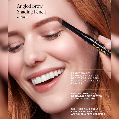 Arches & Halos Angled Brow Shading Pencil - Double-Sided Eyebrow Filler & Spoolie - Precise Angled Brush - Auburn - 0.012 oz
