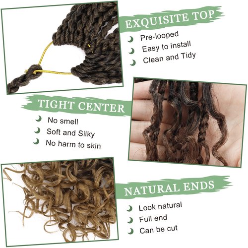Goddess Box Braids Crochet Hair 12 Inch 8 Packs Pre-looped Bohemian Crochet Boho Box Braids With Curly Ends 3X Crochet Braids Hair for Women Synthetic Braiding (12 inch, T1B/30/27)