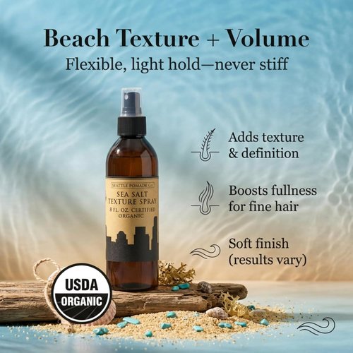 Seattle Pomade Co. Organic Sea Salt Spray - Natural, Non-GMO & Vegan Hair Styling | 8 fl oz