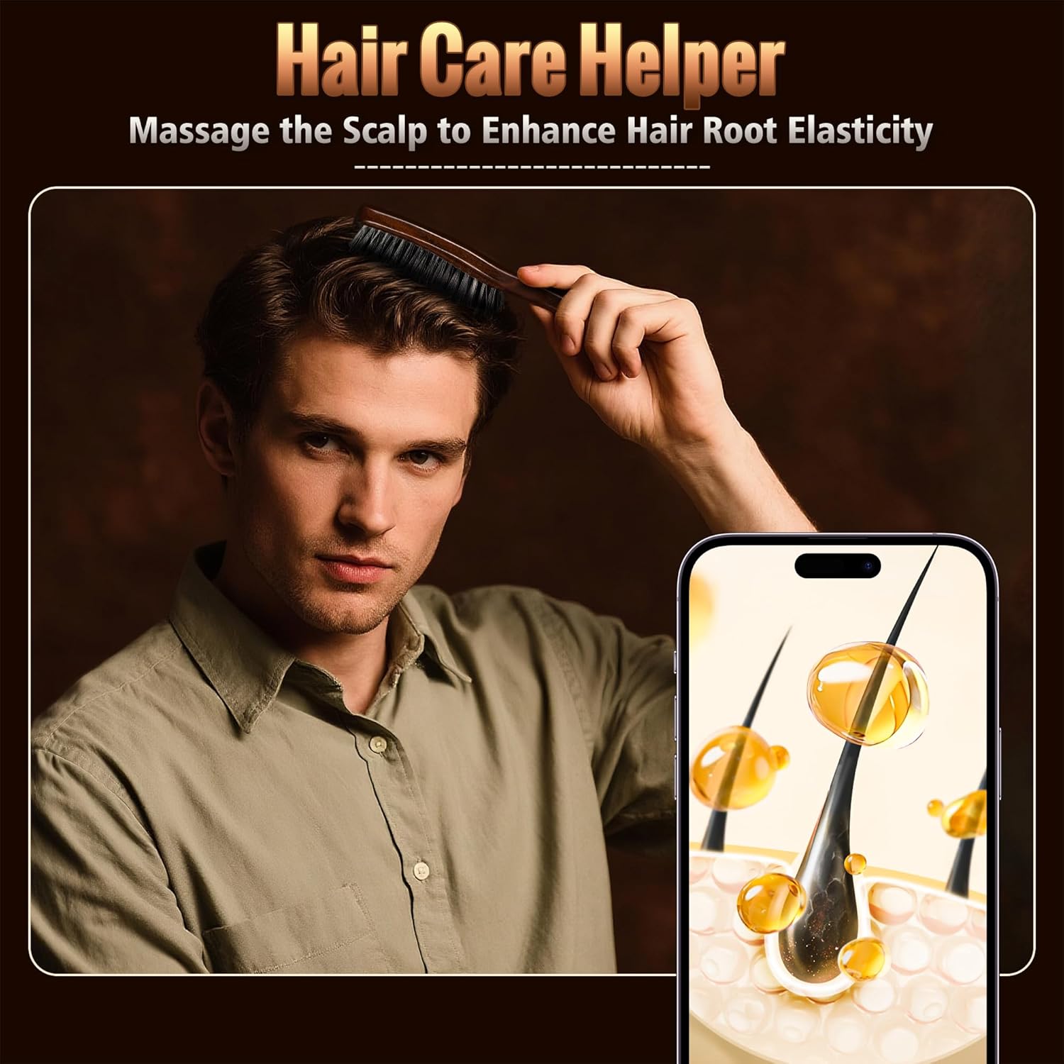 STYLEMATE Hair Brush for Men - Nylon Bristles for Thick Hair | Natural Black Walnut Handle