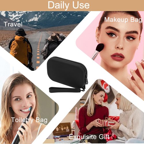 HHQQWZ Portable Silicone Makeup Bag for Women, Small Travel Waterproof Toiletry Cosmetic Bag, Zipper Closure Organizer Makeup Case with Handle (Black)