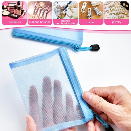 Aemygo 42 Pcs Mini Zipper Mesh Bags, 5 x 4 Inch Small Makeup Bag Lipstick Cosmetic Accessories Organizer Nylon Makeup Zipper Pouch Beauty Travel Toiletry Bag Kit for Women (7 Colors)