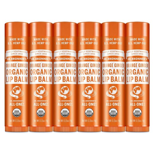 Dr. Bronner’s Organic Lip Balm - Natural, Moisturizing & Petroleum-Free | 6-Pack (.15oz) - Orange Ginger