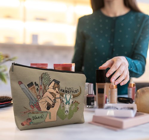 uinwk Western Hairstylist Gifts - Badass Cosmetology Graduation Makeup Bag