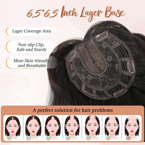 Hair Topper,Wavy Hair Toppers for Women 14inch Natural Looking Hairpiece with Wispy Bangs, Volume Booster Wiglet for Full Coverage, Quick Styling for Party/Date Night/Social/Content Creators