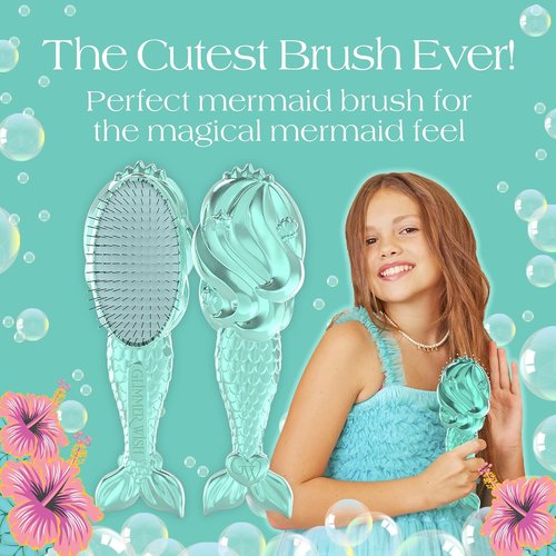 Glimmer Wish Mermaid Detangling Hair Brush for Kids - Anti-Frizz & Anti-Static - Soft Long Bristles for Easy Detangling