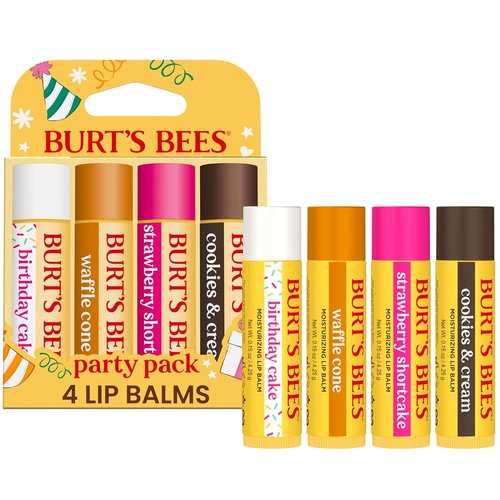Burt's Bees Lip Balm Party Pack - Natural Moisturizing Treatment, 4 Tint-Free Flavors, 0.15 oz Each